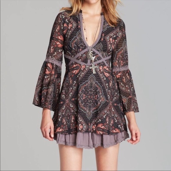 Free People Dresses & Skirts - Free People | Bell Sleeve Paisley Mini Dress